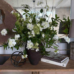 Bucida, Hydrangea spray and Viburnum flower in a Bronze hand-painted Vase RTfact Flowers 