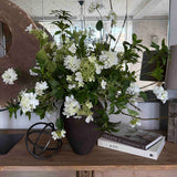 Bucida, Hydrangea spray and Viburnum flower in a Bronze hand-painted Vase RTfact Flowers 