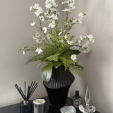Larkspur Spray and Fern in a Black Ribbed Glass Vase RTfact Flowers 