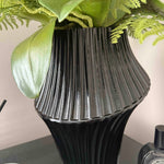 Larkspur Spray and Fern in a Black Ribbed Glass Vase RTfact Flowers 