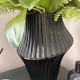 Larkspur Spray and Fern in a Black Ribbed Glass Vase RTfact Flowers 