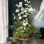 Larkspur Spray and Fern in a Sculptured Brown Vase RTfact Flowers 