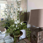 Larkspur Spray and Fern in a Sculptured Brown Vase RTfact Flowers 