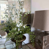 Larkspur Spray and Fern in a Sculptured Brown Vase RTfact Flowers 