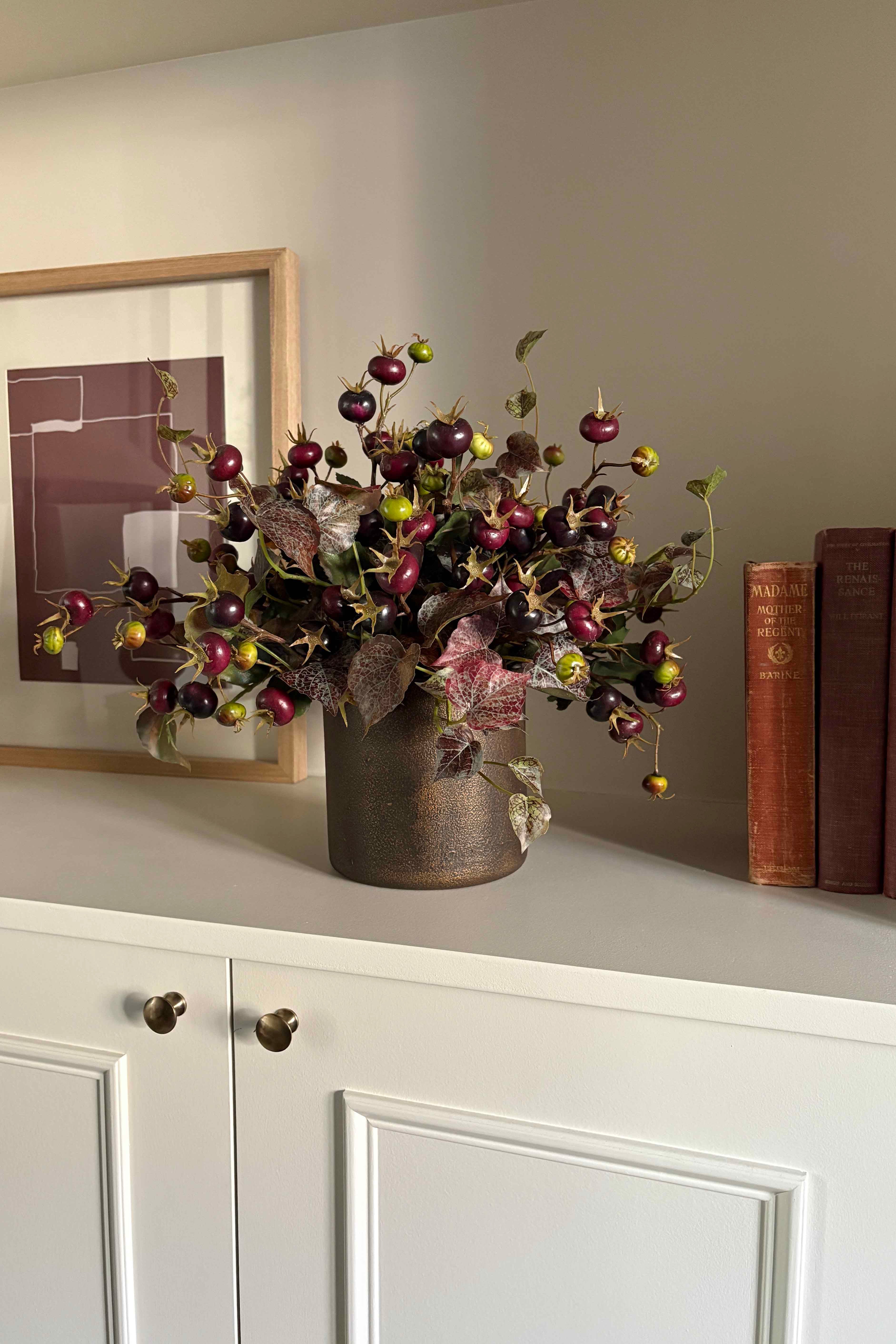 Rosehip and Ivy in a Hand-painted Bronze Vase RTfact Flowers 