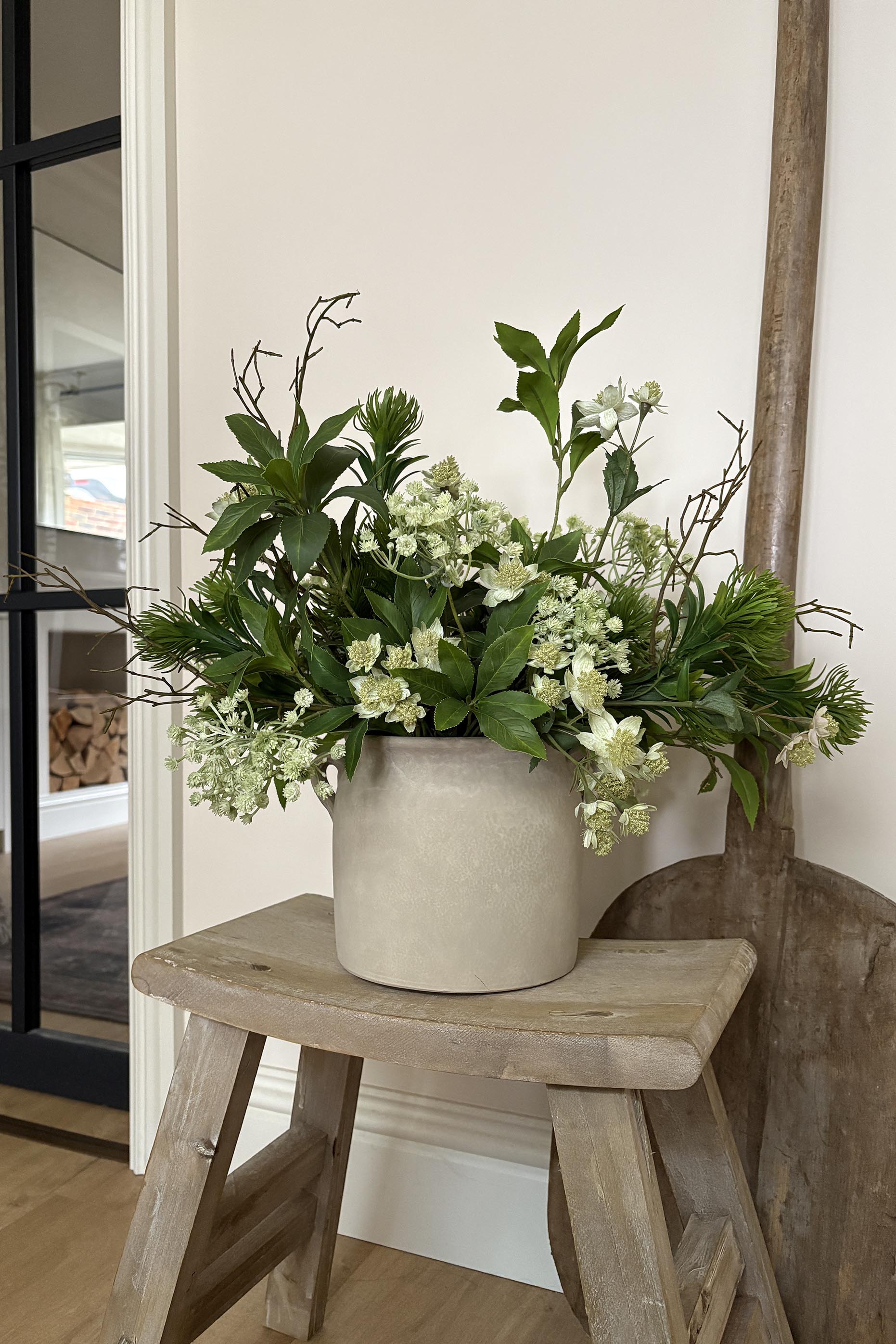 Dianthus Spray, Astrantia and Bucida Flower in a Taupe Vase RTfact Flowers 