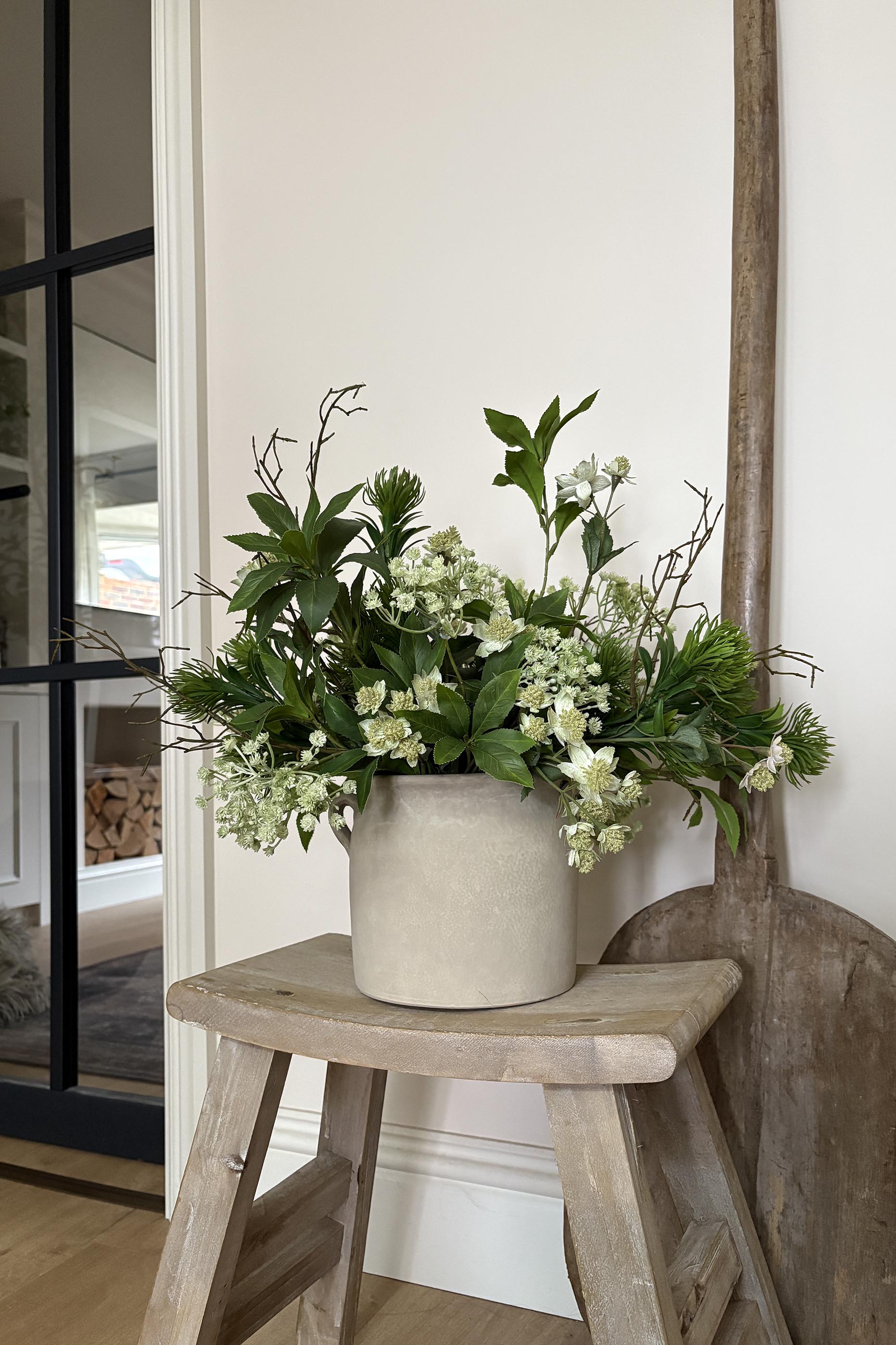 Dianthus Spray, Astrantia and Bucida Flower in a Taupe Vase RTfact Flowers 