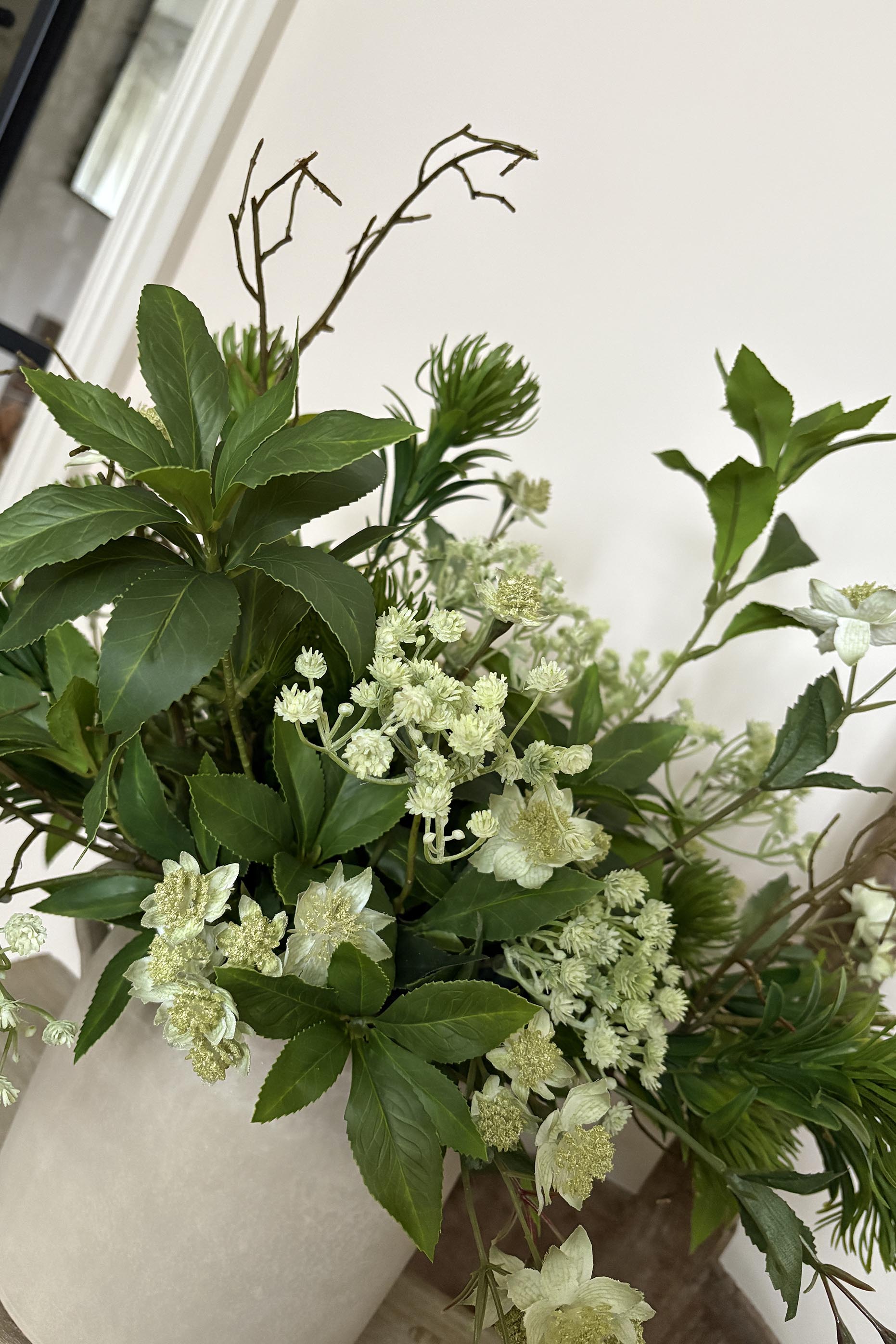 Dianthus Spray, Astrantia and Bucida Flower in a Taupe Vase RTfact Flowers 