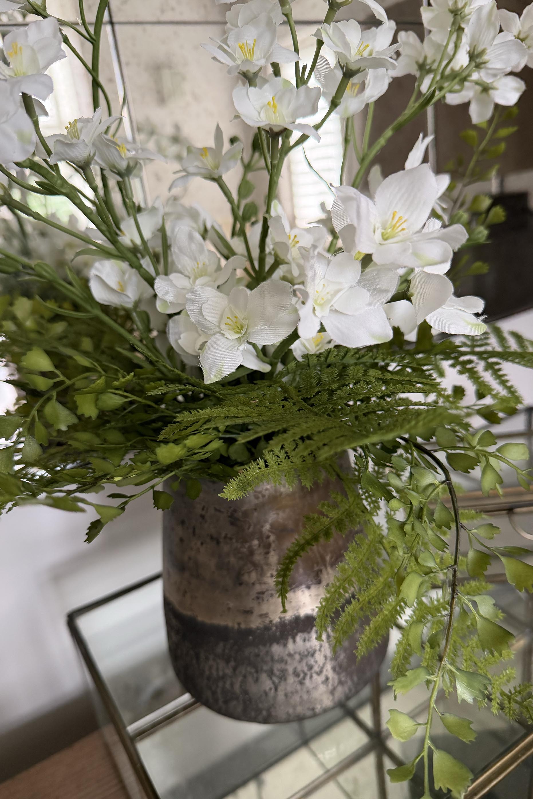 Larkspur Spray and Fern in a Pewter Vase RTfact Flowers 