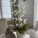 Zephyranthes and Fern in a White curved Vase RTfact Flowers 