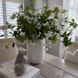 Hydrangea, Vibernum and Bucida in a White Stone Vase