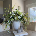 Bucida, Hellebores, Ranunuculus and Hydrangea in a White Matt Vase Rtfact Flowers 