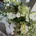 Bucida, Hellebores, Ranunuculus and Hydrangea in a White Matt Vase Rtfact Flowers 
