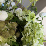 Bucida, Hellebores, Ranunuculus and Hydrangea in a White Matt Vase Rtfact Flowers 