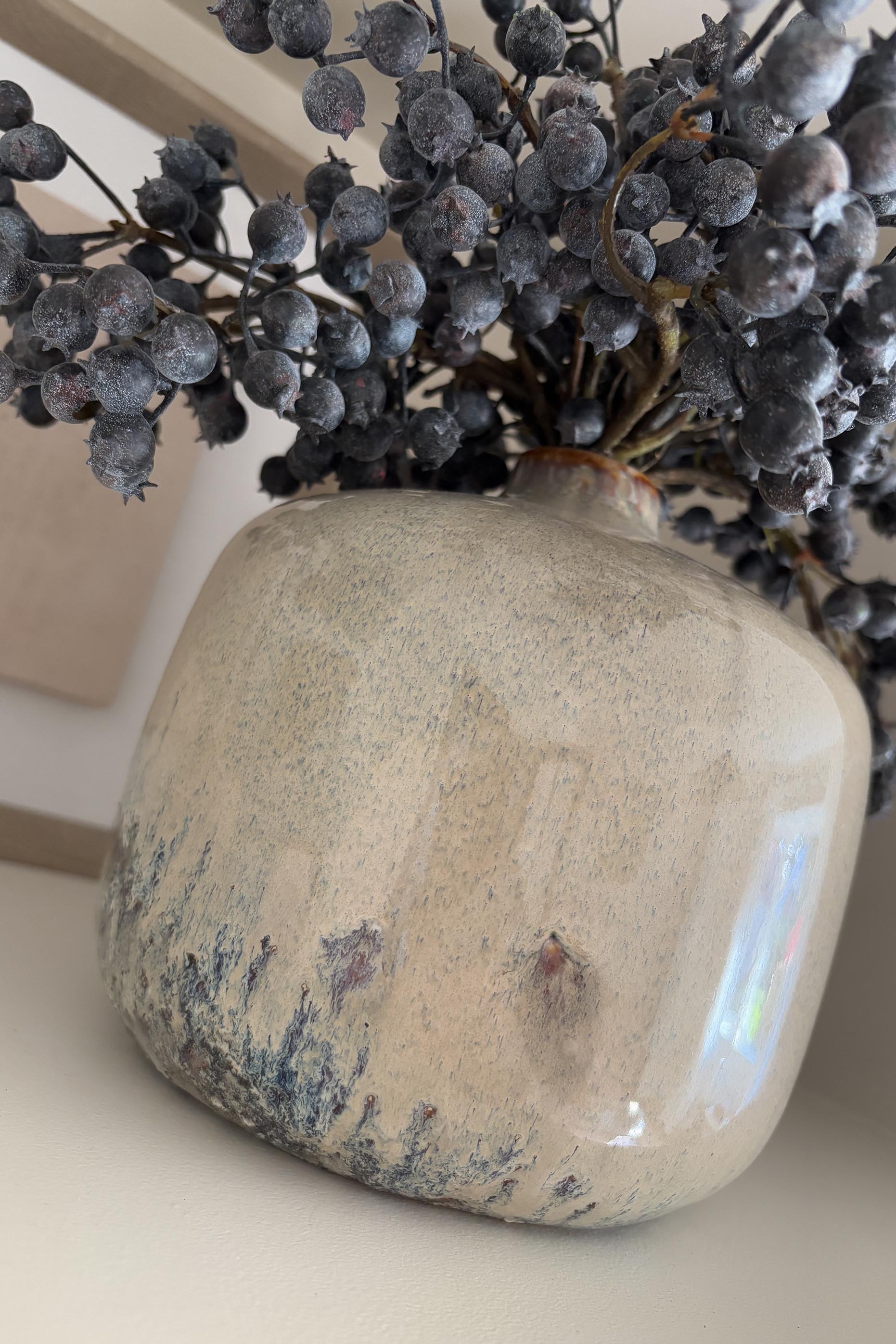 Blueberries in a Glazed Textured Cream Vase Rtfact Flowers 