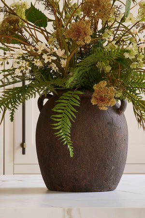 Queen Anne's Lace, Fern and Astrantia in a Rustic Stone Vase RTfact Flowers 