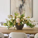 Hydrangea,Rose and Queen Anne's Lace in a Stone Vase Rtfact Flowers 