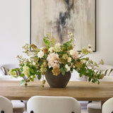 Hydrangea,Rose and Queen Anne's Lace in a Stone Vase Rtfact Flowers 