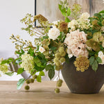 Hydrangea,Rose and Queen Anne's Lace in a Stone Vase Rtfact Flowers 