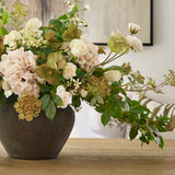 Hydrangea,Rose and Queen Anne's Lace in a Stone Vase Rtfact Flowers 