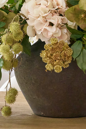 Hydrangea,Rose and Queen Anne's Lace in a Stone Vase Rtfact Flowers 