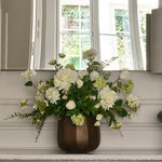 Roses, Snowballs, Hydrangea Spray and Maidenhair Fern in a Bronze Glass Vase RTfact Flowers 