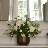 Roses, Snowballs, Hydrangea Spray and Maidenhair Fern in a Bronze Glass Vase RTfact Flowers 
