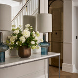 Roses, Snowballs, Hydrangea Spray and Maidenhair Fern in a Bronze Glass Vase RTfact Flowers 