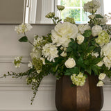 Roses, Snowballs, Hydrangea Spray and Maidenhair Fern in a Bronze Glass Vase RTfact Flowers 