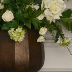Roses, Snowballs, Hydrangea Spray and Maidenhair Fern in a Bronze Glass Vase RTfact Flowers 