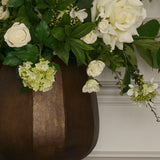 Roses, Snowballs, Hydrangea Spray and Maidenhair Fern in a Bronze Glass Vase RTfact Flowers 