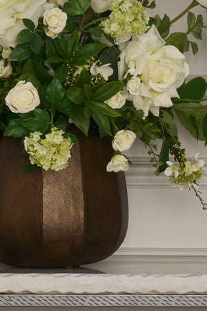 Roses, Snowballs, Hydrangea Spray and Maidenhair Fern in a Bronze Glass Vase RTfact Flowers 