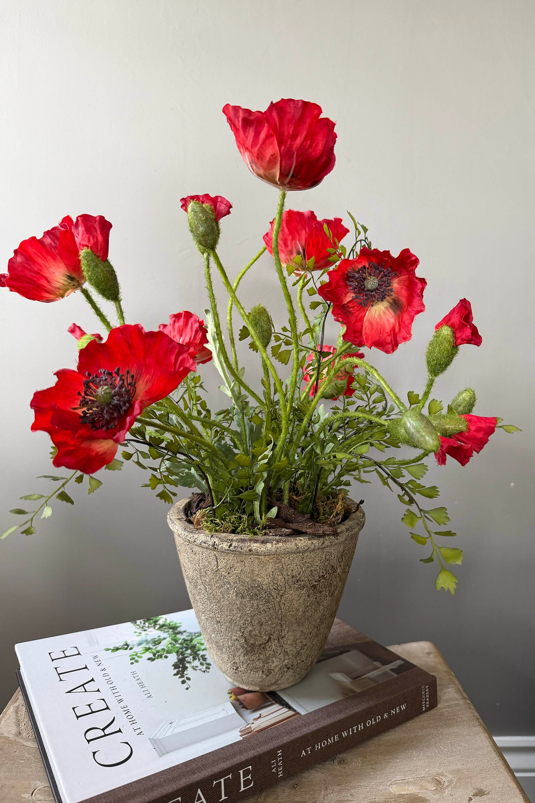 Poppies in a Rustic Stone Pot RTfact Flowers 