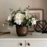 Eucalyptus, Rose and Waxflower in a Bronze Vase (White)