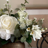 Eucalyptus, Rose and Waxflower in a Bronze Vase (White)