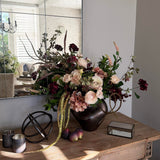 Enkianthus, Roses, Hydrangea and Ranunculus in a Bronze Vase