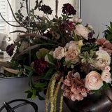 Enkianthus, Roses, Hydrangea and Ranunculus in a Bronze Vase