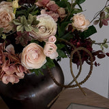 Enkianthus, Roses, Hydrangea and Ranunculus in a Bronze Vase