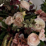Enkianthus, Roses, Hydrangea and Ranunculus in a Bronze Vase