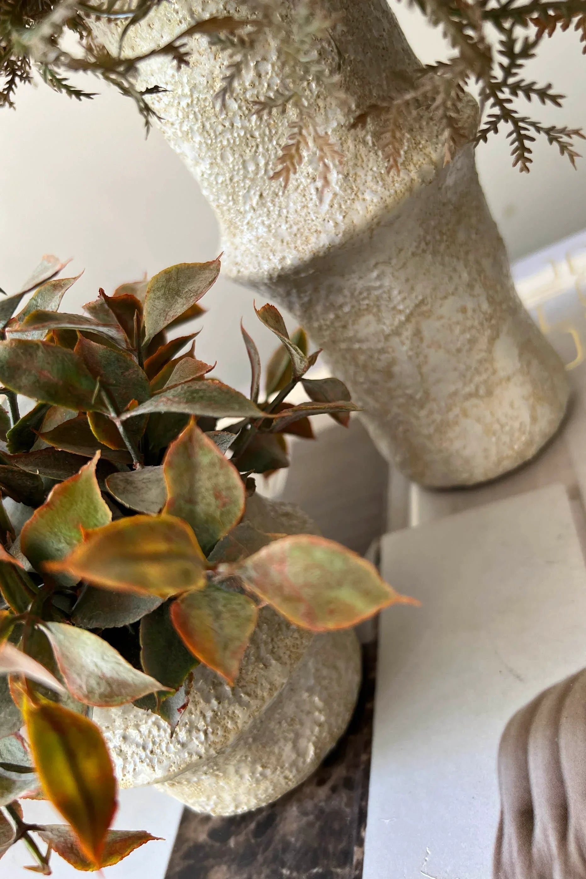 Tillandsia and Lappa Bush in Stone Vases (Set of 2) RTfact Flowers 