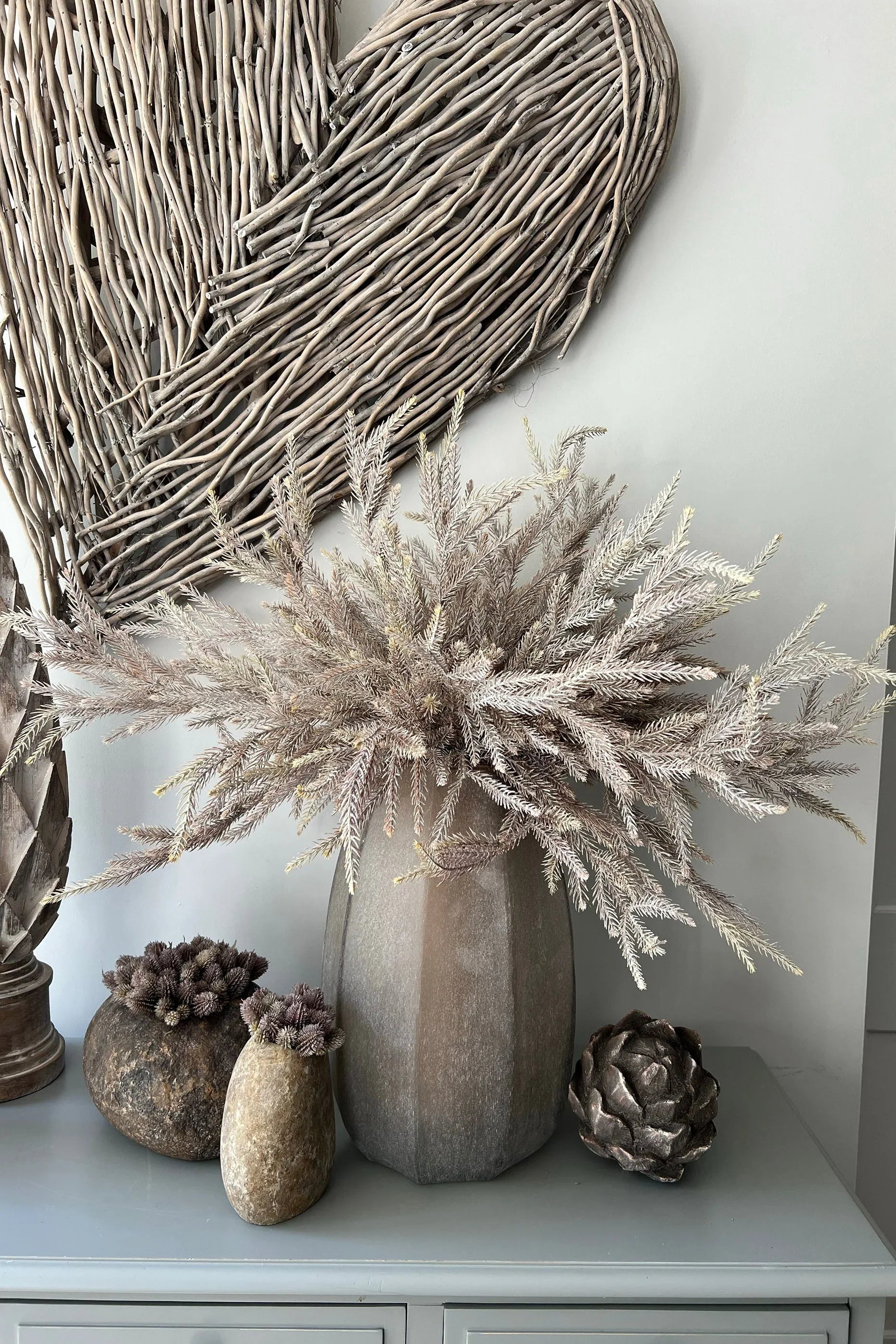 Fern Spray (Taupe) in a Sand Finish Glass Vase RTfact Flowers 