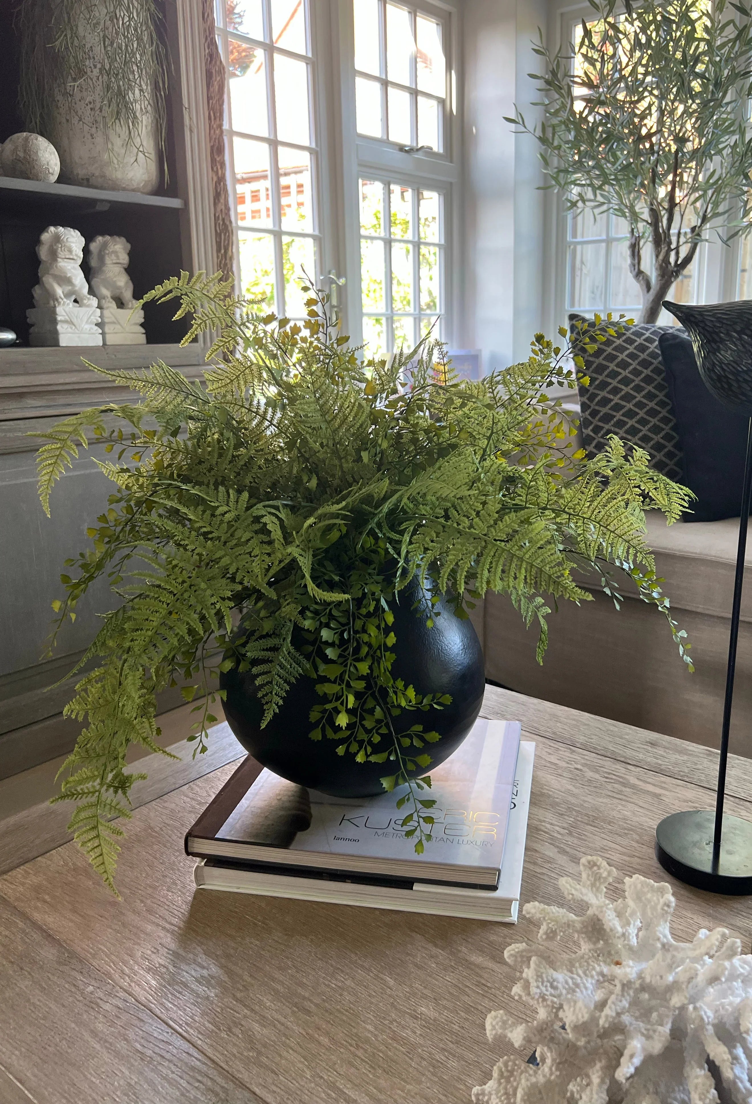 Ferns in a Black Metal Vase RTfact Flowers 