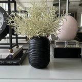 Curly Grass in a Black Carved Vase (Sage) RTfact Flowers 