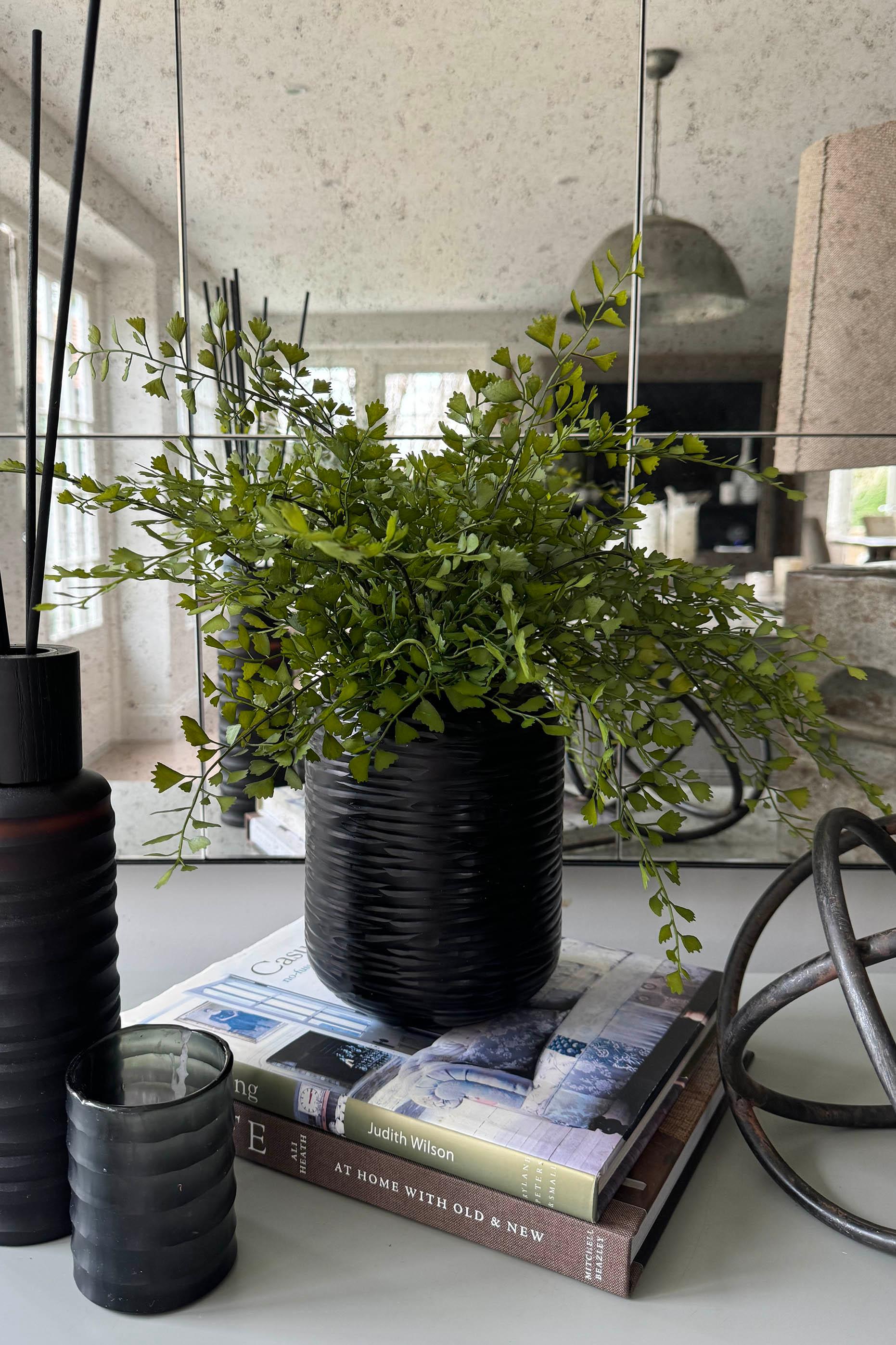 Maidenhair Fern in a Black Carved Vase RTfact Flowers 