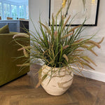 Cattails and Tillandsia Grass in a Crackle Glazed Pot RTfact Flowers 