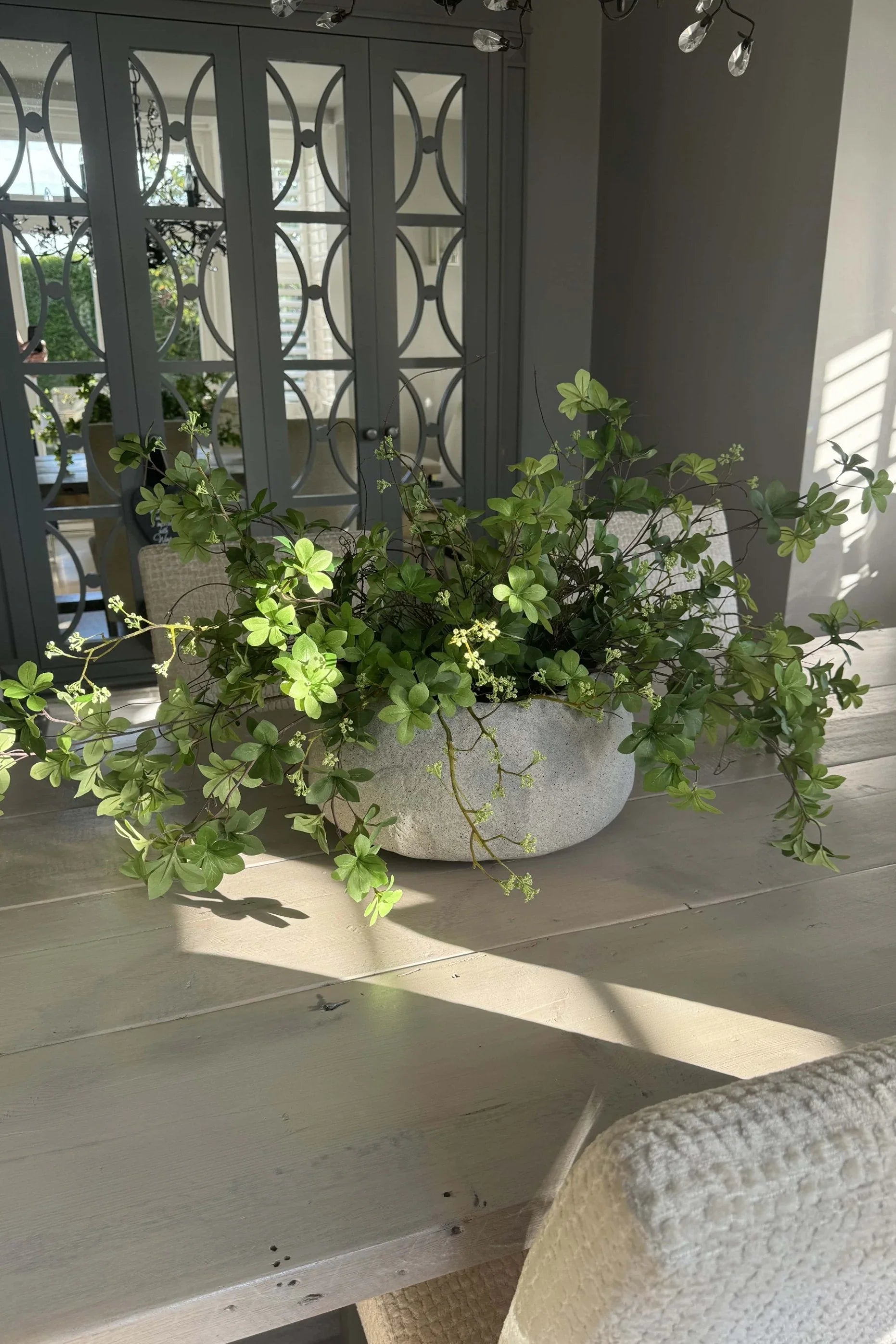 Enkianthus, Queen Anne's Lace and Twigs in a Grey Sandstone effect Bowl RTfact Flowers 