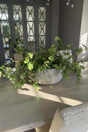 Enkianthus, Queen Anne's Lace and Twigs in a Grey Sandstone effect Bowl