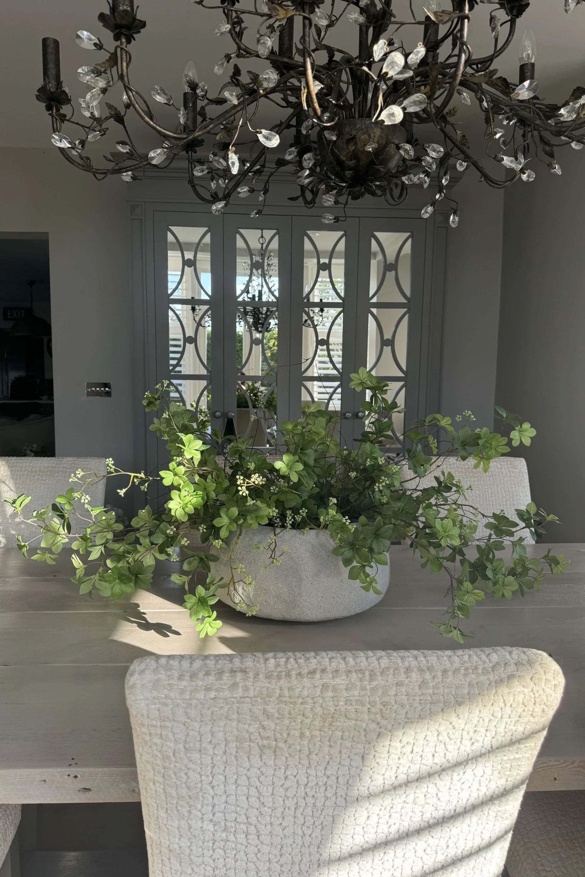 Enkianthus, Queen Anne's Lace and Twigs in a Grey Sandstone effect Bowl RTfact Flowers 