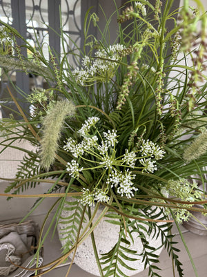 Queen Anne's Lace and Grass in a Cream Stone Pot