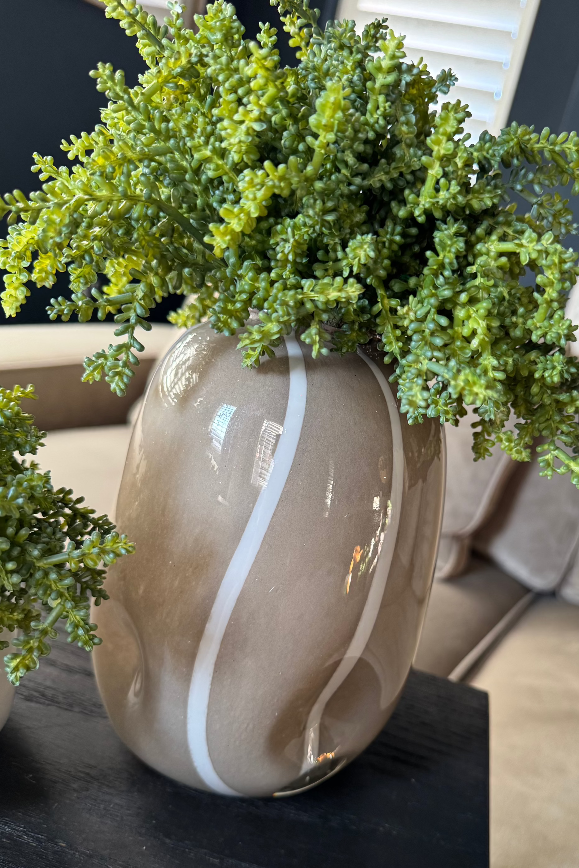 Mini Plant in a Beige Dotty/Wavy Glass Bubble Vase RTfact Flowers 